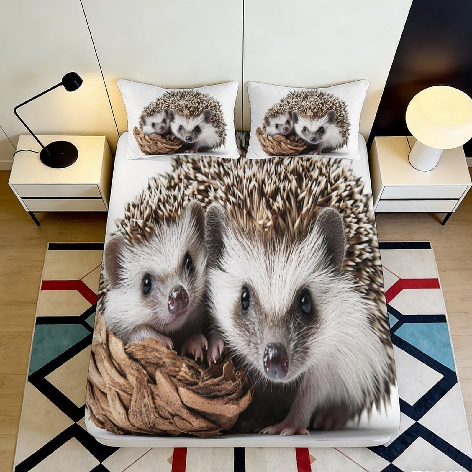 Jqzkxnhpbr Style-4 3D Printed Hedgehog Family Fitted Sheet Microfiber Animal Bed Cover For Bedroom Dorm Mattress Protection Decor 90X200x25cm