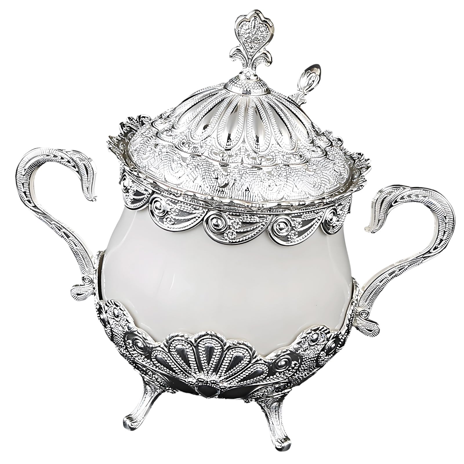 NRVTRE Kitchen Storage Solution Metal and Glass Seasoning Canister Sugar Jar Comes with Spoon and Lid Condiment Bowl Seasoning Container