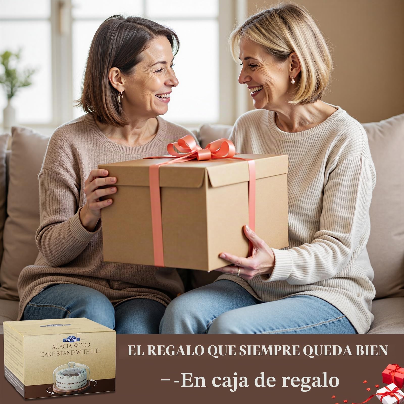 Soporte para tartas con tapa de cristal – bandeja multifunción giratoria 360° de madera – incluye campana y base para servir, decoración de fiestas