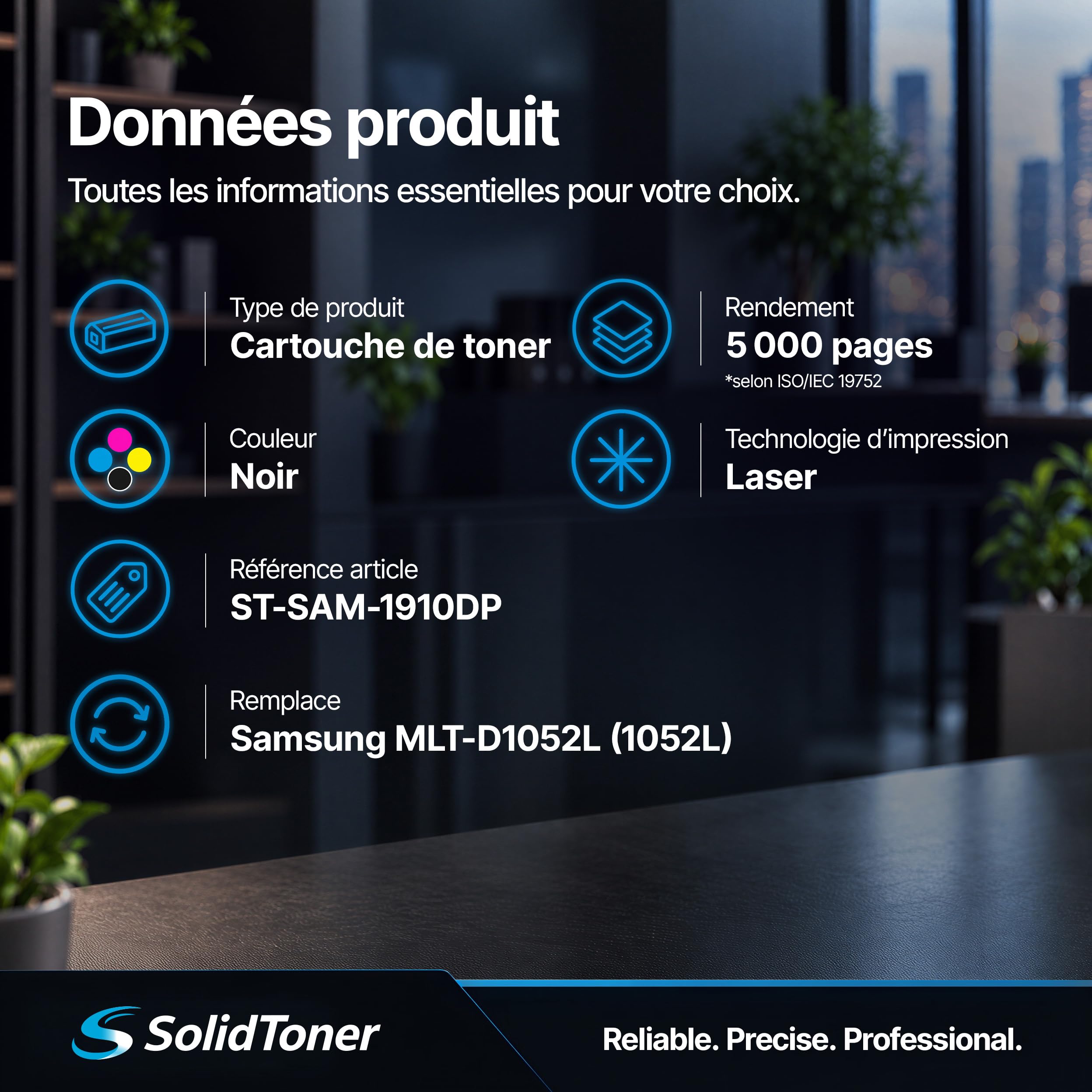 Lot de 2 Toners Noir 2 500 Pages remplace Samsung MLT-D1052L