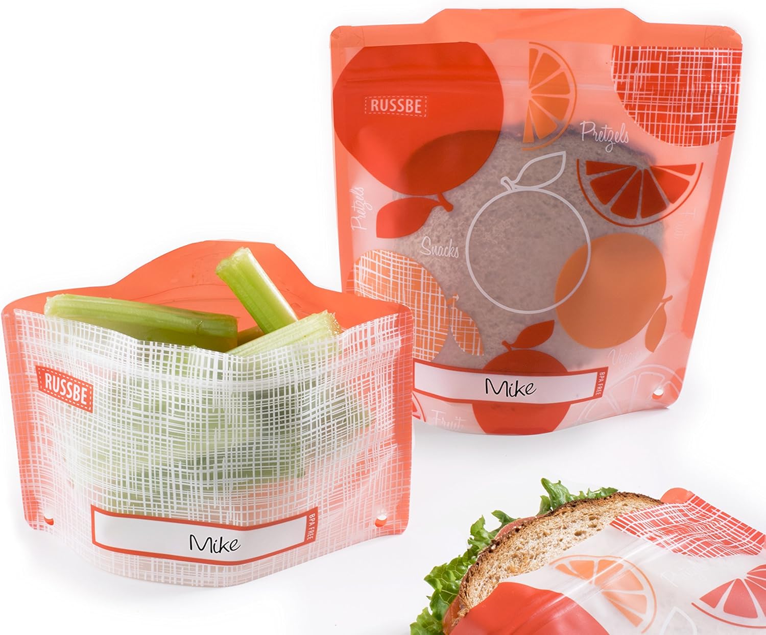 Lunch Systems, Reusable Snack and Sandwich Bags, Blueberry Blue Linen