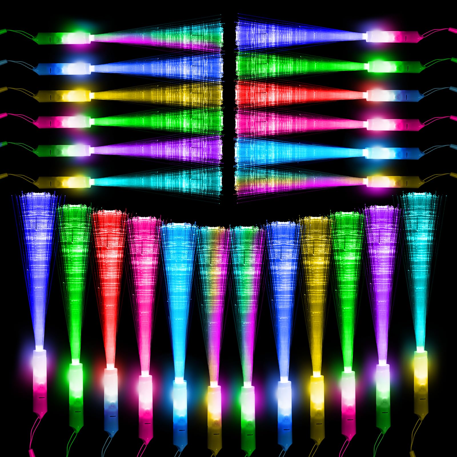 Kangtaixin 24 bastoncini luminosi a LED colorati – Asta luminosa in fibra di vetro con batteria, giocattolo regalo in fibra di vetro per bambini per feste notturne, concerti, Natale, carnevale,