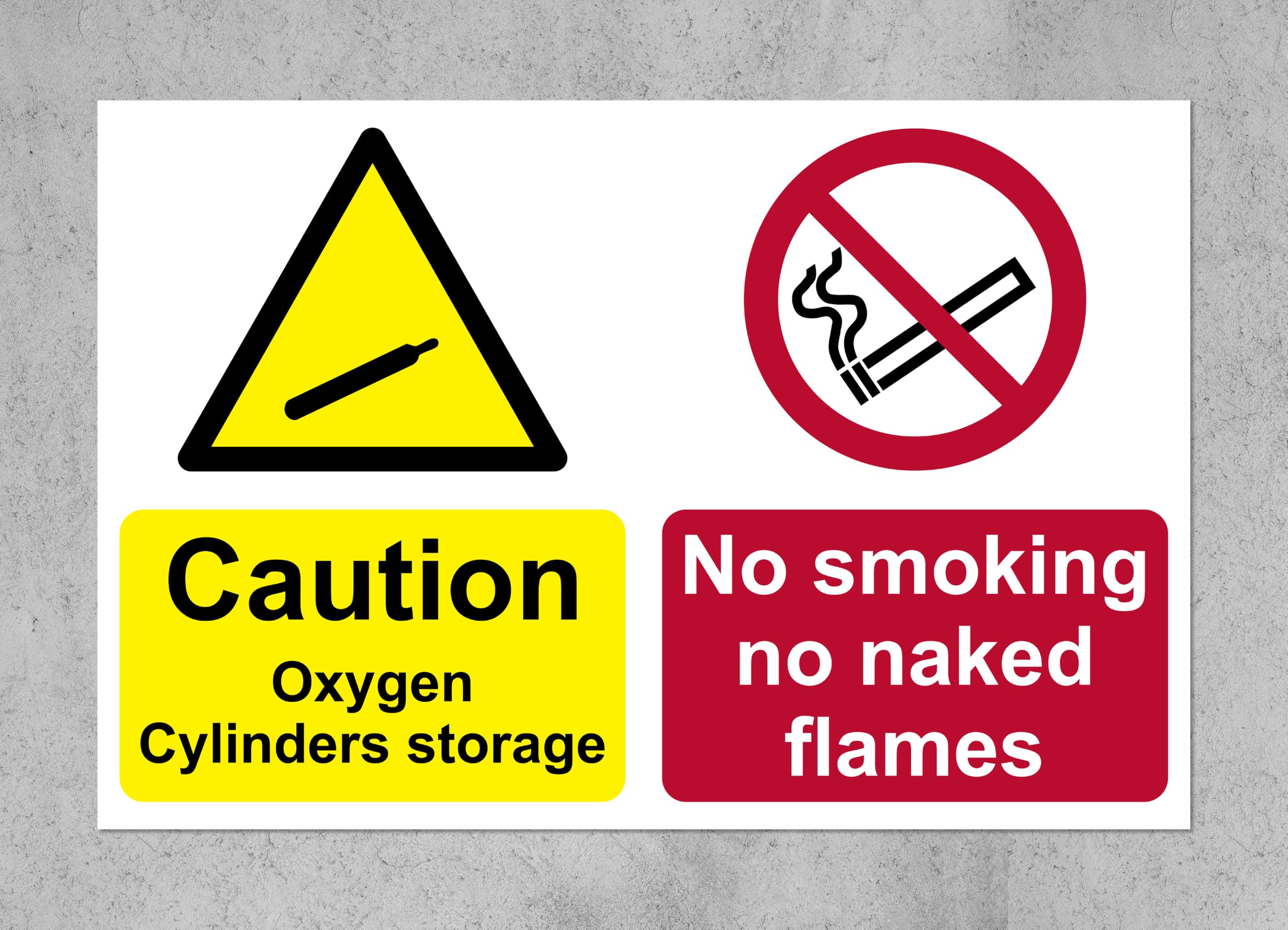 Caution oxygen cylinder storage no smoking or naked flames safety sign - 1mm Plastic sign (300mm x 200mm)