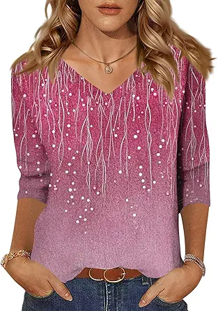 HTHLVMD Womens 3/4 Length Sleeve Tunic Tops Summer Fall Outfits 2025 Three Quarter Sleeve Casual V Neck T Shirts for Women