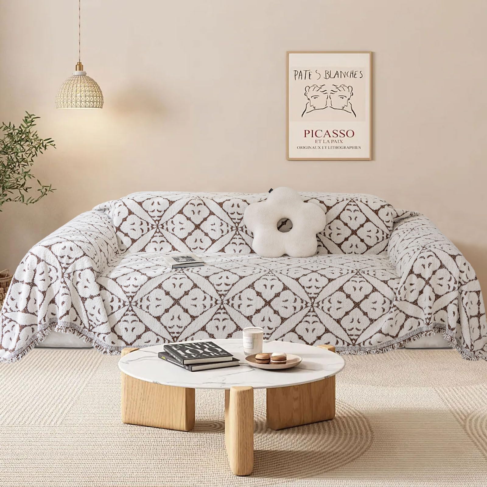 SHANNA Sofa Cover for 3 Seater, Chenille AB Sided Slipcover for Corner Sofa, All-Season Protection Couch Cover for Dogs, Couch Protector Loveseat Covers Futon Cover L Shaped Sofa Cover with Tassel โ image 1