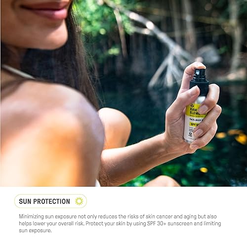 Miniatura 7 de Raw Elements Spray facial + corporal SPF 50 protector solar mineral totalmente natural, seguro para arrecifes, resistente al agua, protección