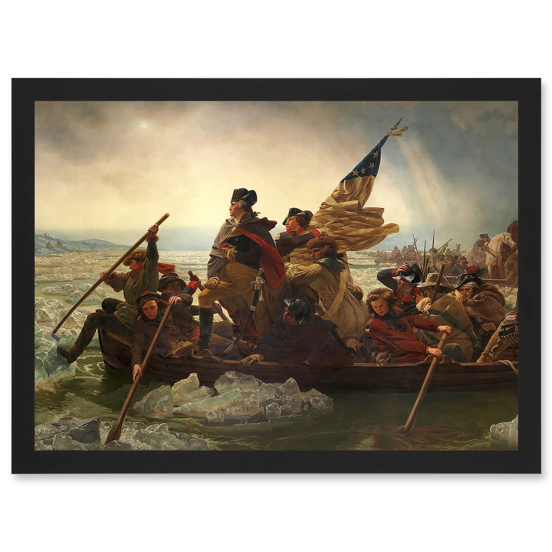Artery8 Framed Black A3 Leutze George Washington Crossing The Delaware Painting American Revolution Artwork Framed A3 Wall Art Print