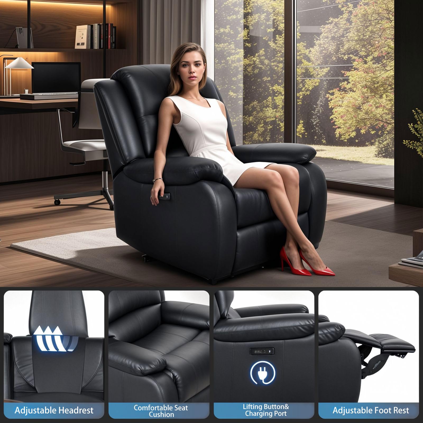 HealthRelife Massagesessel mit Massagekopf Elektrisch Relaxsessel Fernsehsessel mit Rückenmassage (Klopfen und Kneten) schwarz