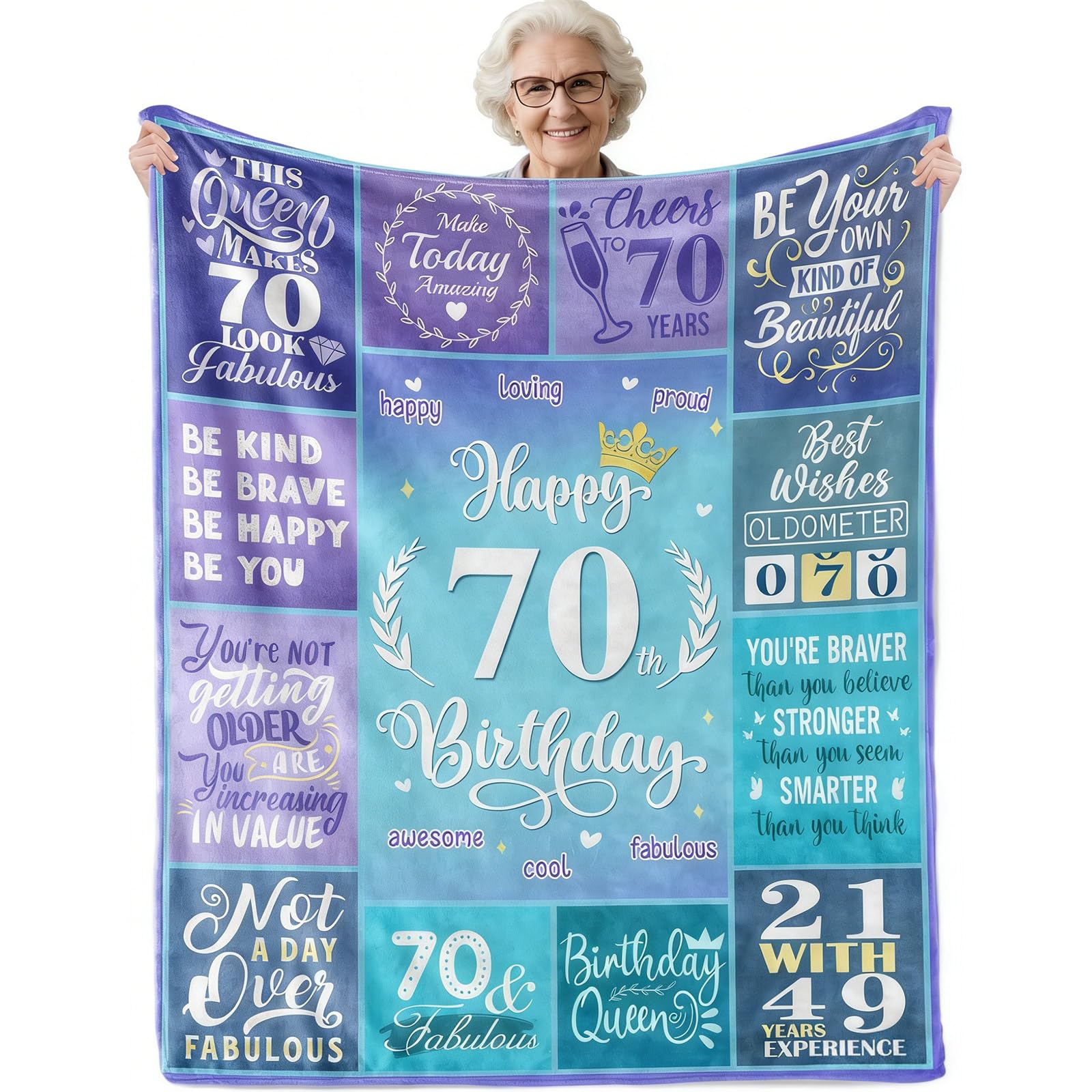 twirush 70th Birthday Gifts for Women, 130x150cm Throw Blanket, 70 Year Old Present for Her, 1956 Birthday Gift, Happy 70th Birthday Gift, Blankets Gifts for Ladies, Mom, Grandma, Sister, wife