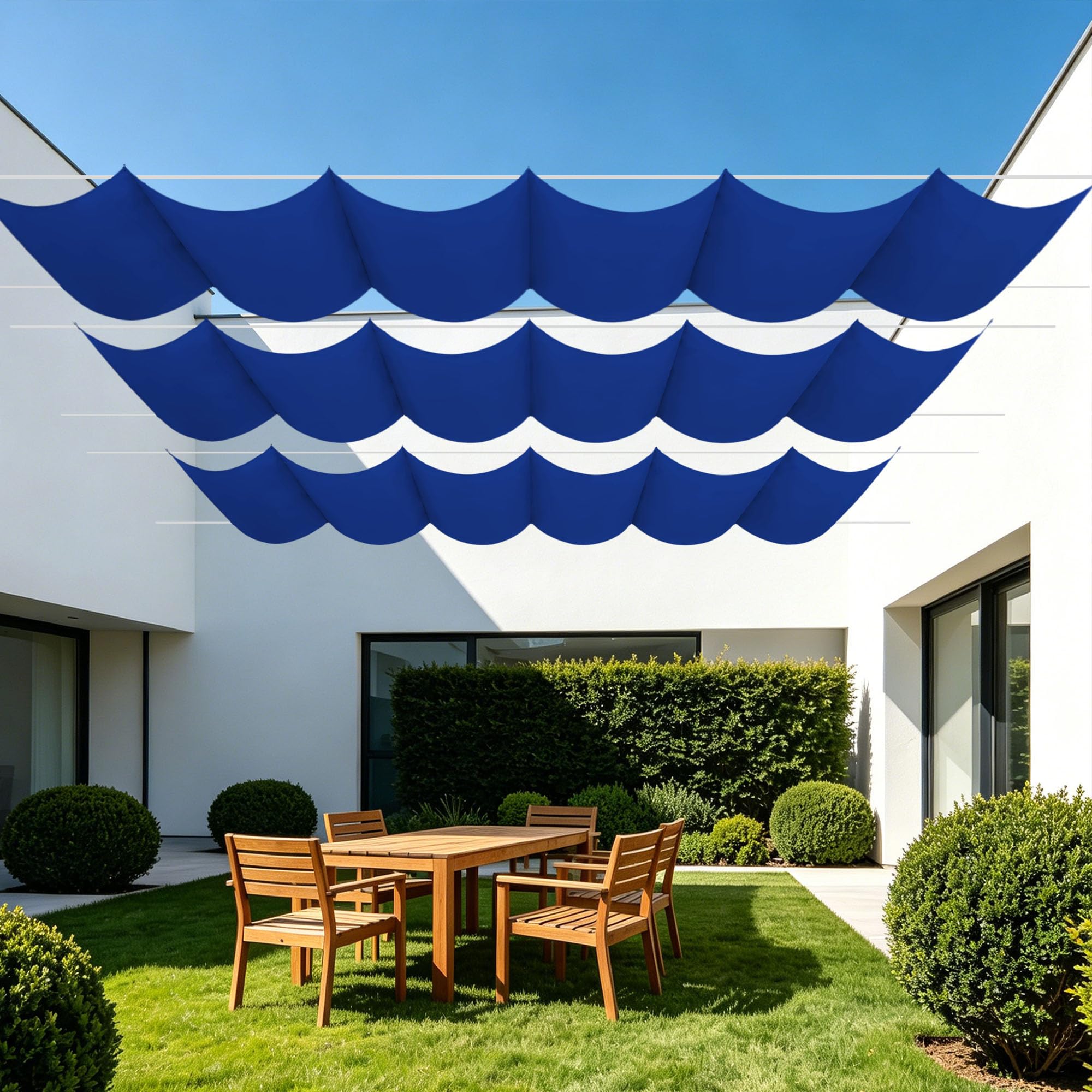 Voile ombrage rétractable vague 200 x 440 résistant à l'eau plein air bleu