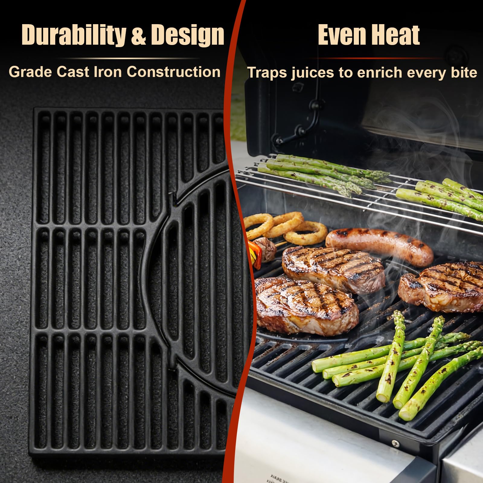 Denmay 44,5 x 60,6 cm Gusseisen Grillroste für Weber Spirit I & II 300 Serie gasgrill (mit vorderen Brennerknöpfen), Grillrost Ersatzteile für Spirit I & II E/S-310 320 330, Gusseisen Grillzubehör