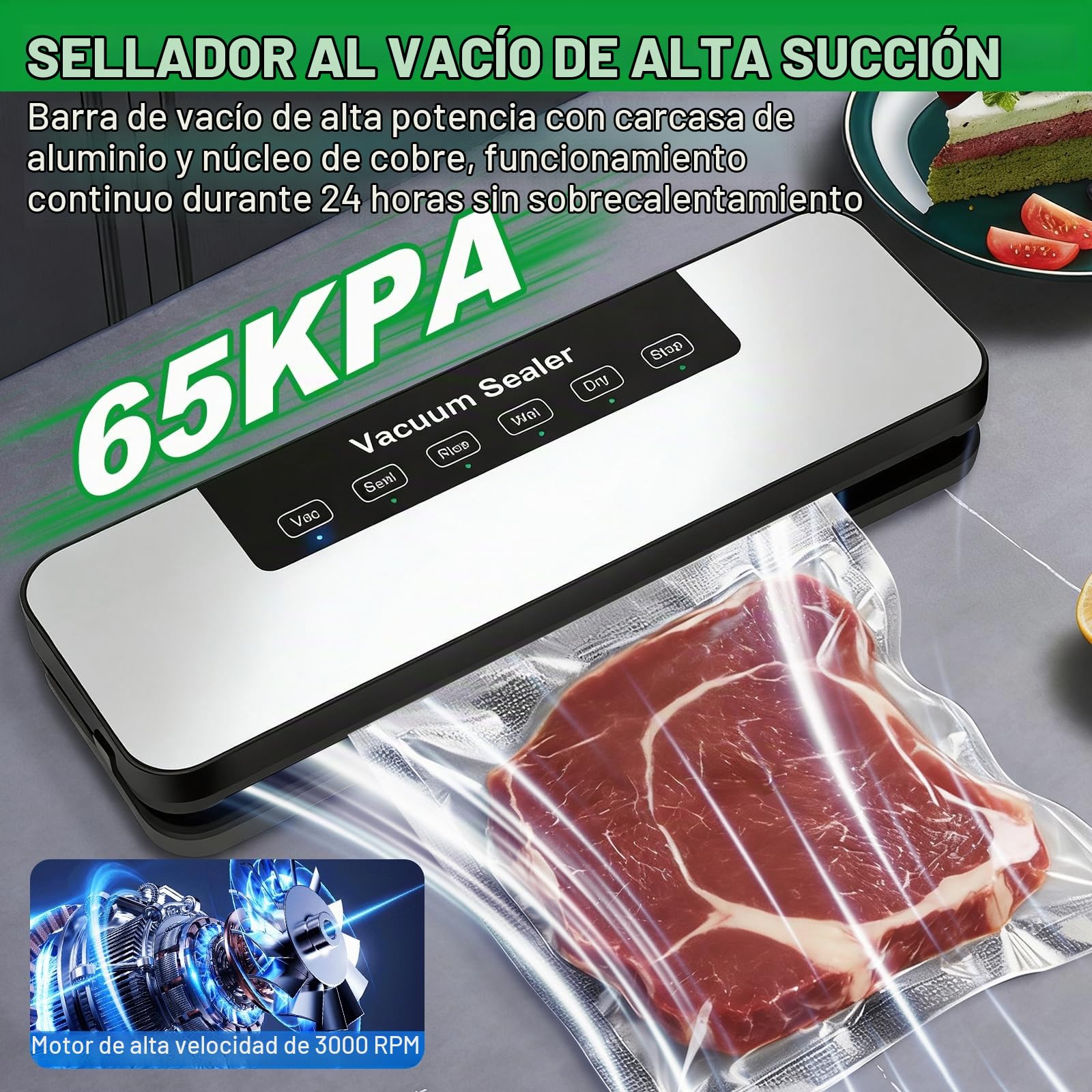 Envasadora al Vacío Doméstica, Embasadoras Vacio Alimentos Multifuncional, Maquina al Vacio de Alimentos Compacta, Vacuum Sealer Con 10 bolsas para envasar al vacío