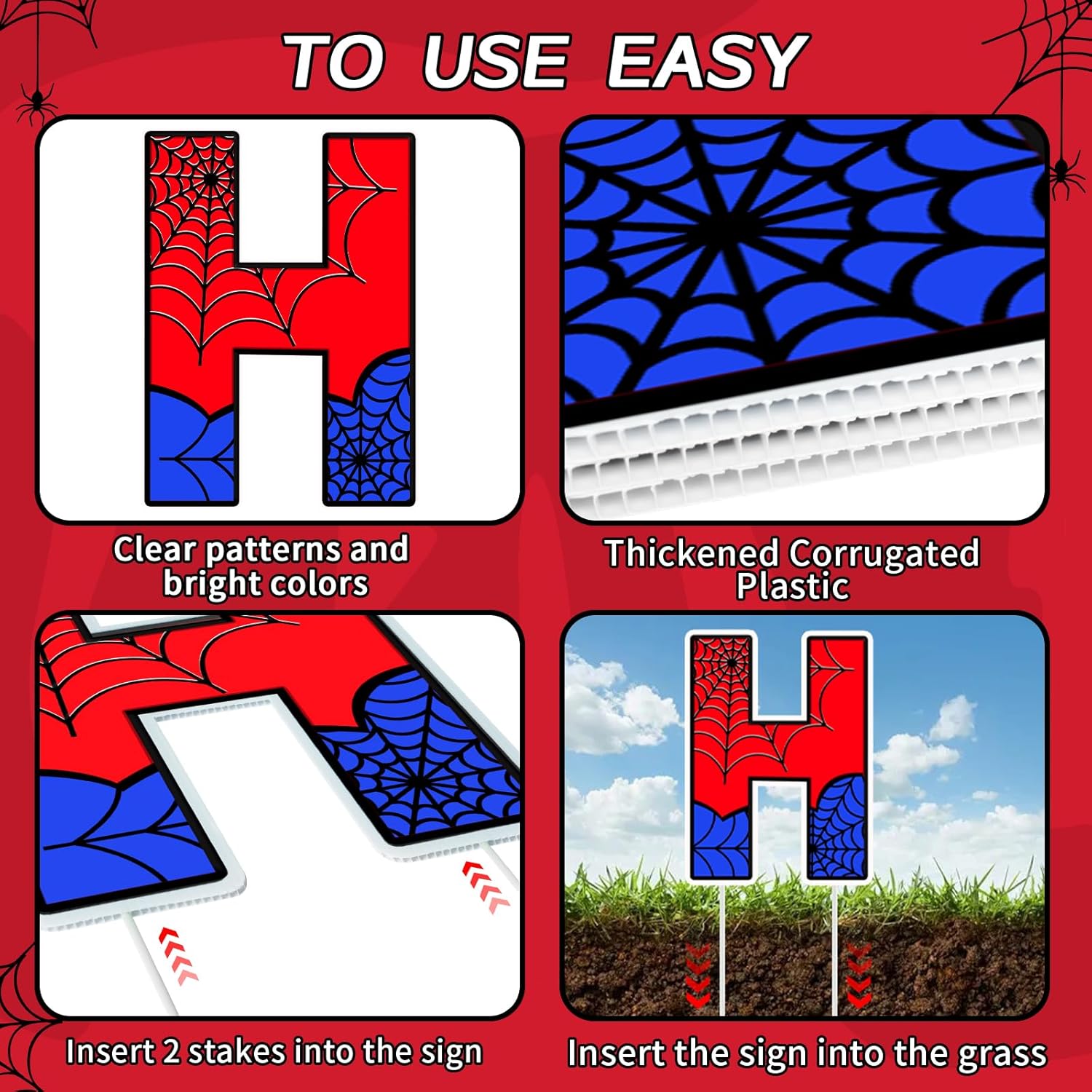 Spider Happy Birthday Yard Signs with Stakes for Garden Outdoor Party Decorations