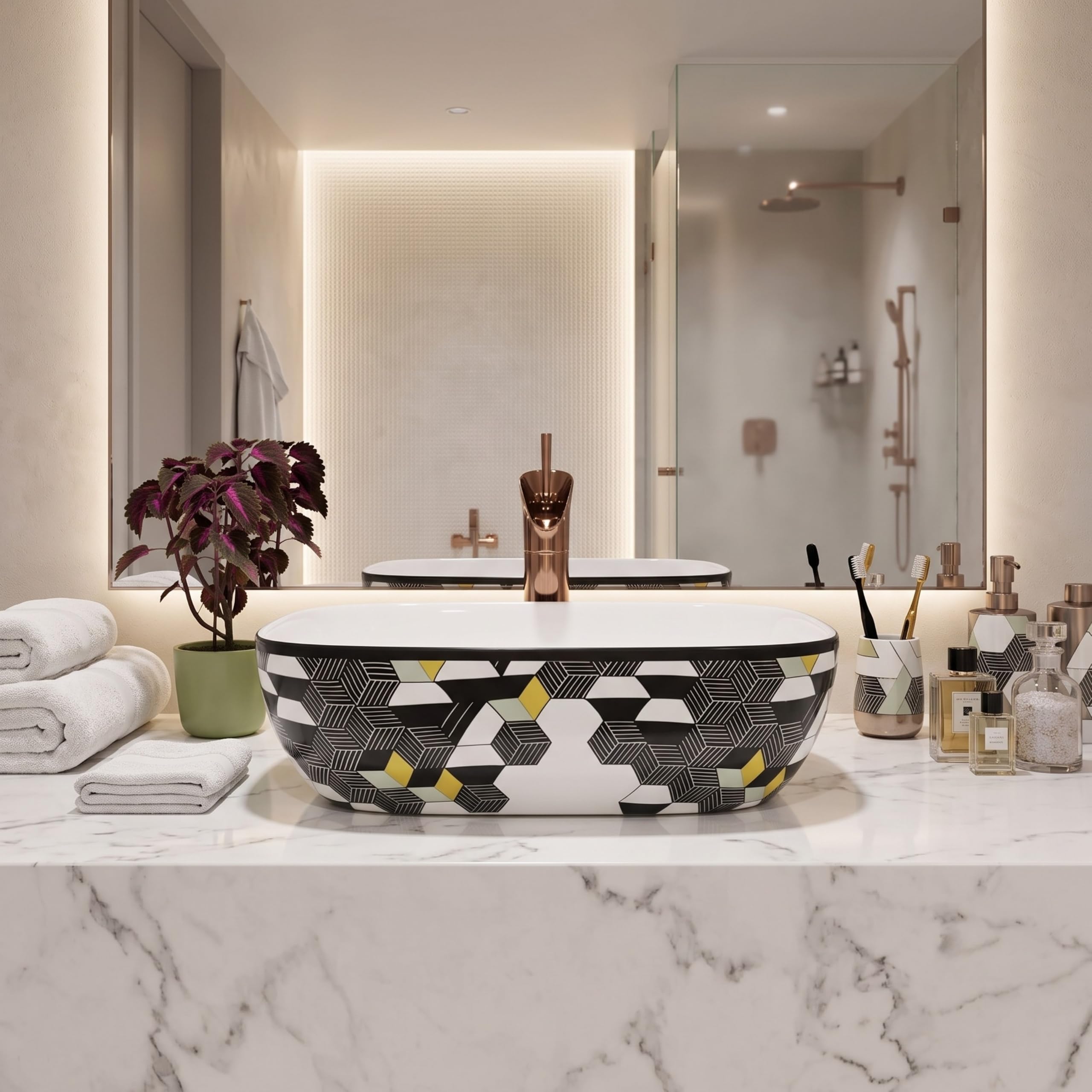 Reyal Ceramic Wash Basin - Modern Vessel Sink -18
