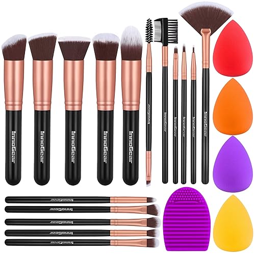 InnoGear - Juego de brochas de maquillaje profesional con 16 brochas de maquillaje esponjas y limpiador de brochas para base correctores de polvo disponible en Yaxa Colombia