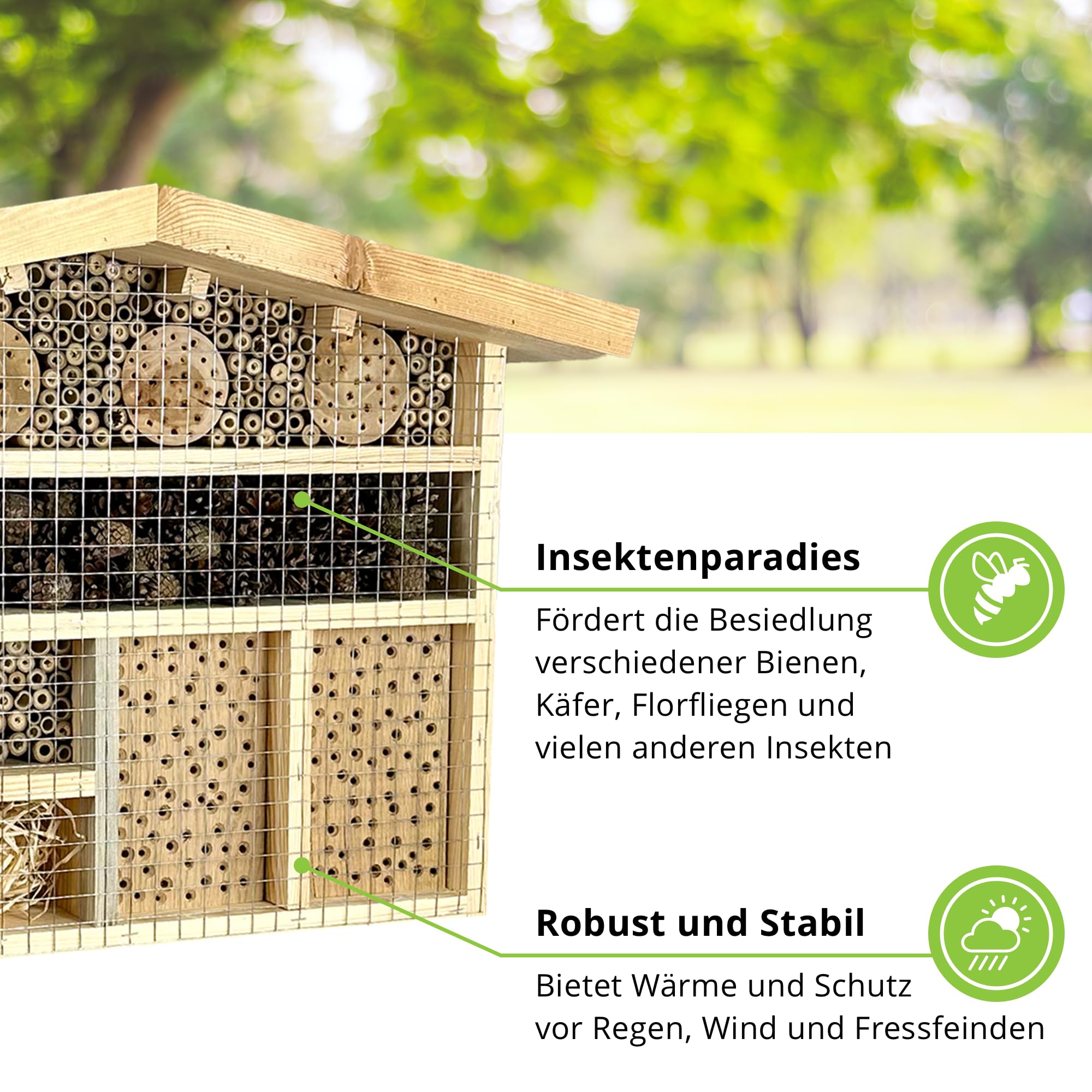 GARTENETAGE XXL Insektenchalet/Bienenhotel Groß zum Aufstellen/Insektenhotel XXL aus Massiv-Holz für Bienen, Marienkäfer & Florfliegen/Nisthilfe & Artenschutz für Balkon & Garten