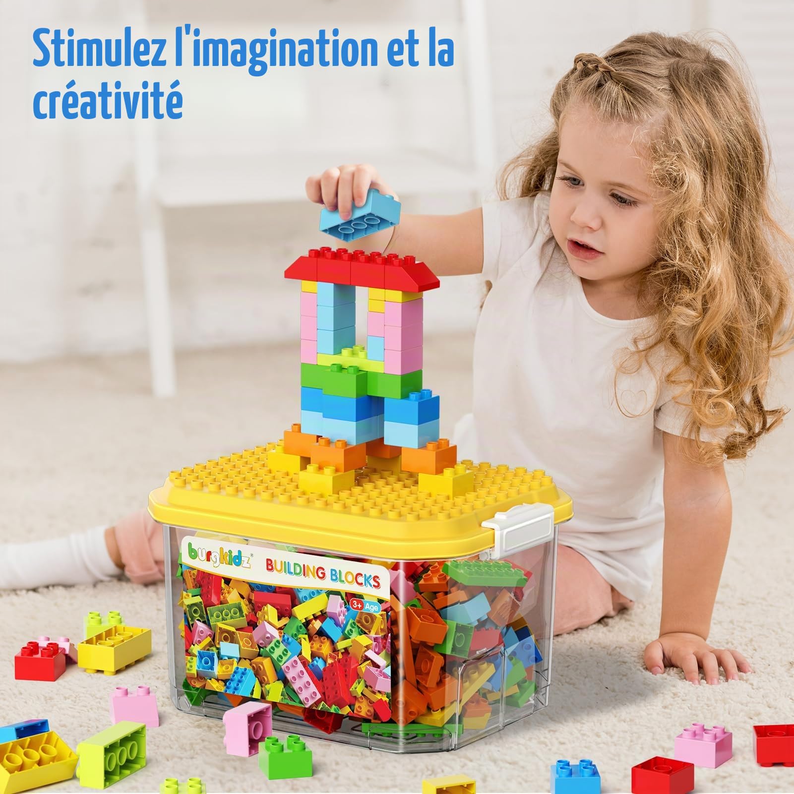 burgkidz Brique de Construction, 150 Pièces Gros Bloc de Construction avec Boîte de Rangement, Jouets STEM Cadeaux pour Garçons et Filles, Set de Jeux Grande Brique Construction Enfants Âge 3 à 5 Ans