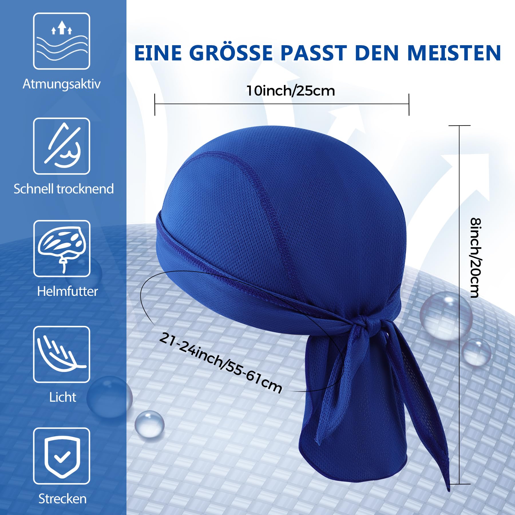 6 Stück Do Rag Skull Caps Sport Bandana Mütze, Schweißableitender Kopfwickel Helmfutter Totenkopfkappe Atmungsaktiv Dew Do Rags für Männer