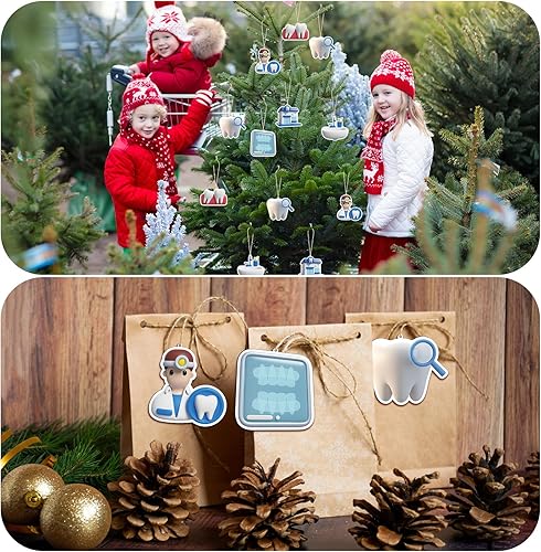 Miniatura 5 de 24 adornos navideños para dentistas y dentistas, decoración de madera, adornos colgantes de Navidad, hoja de dientes, estación de enjuague bucal,