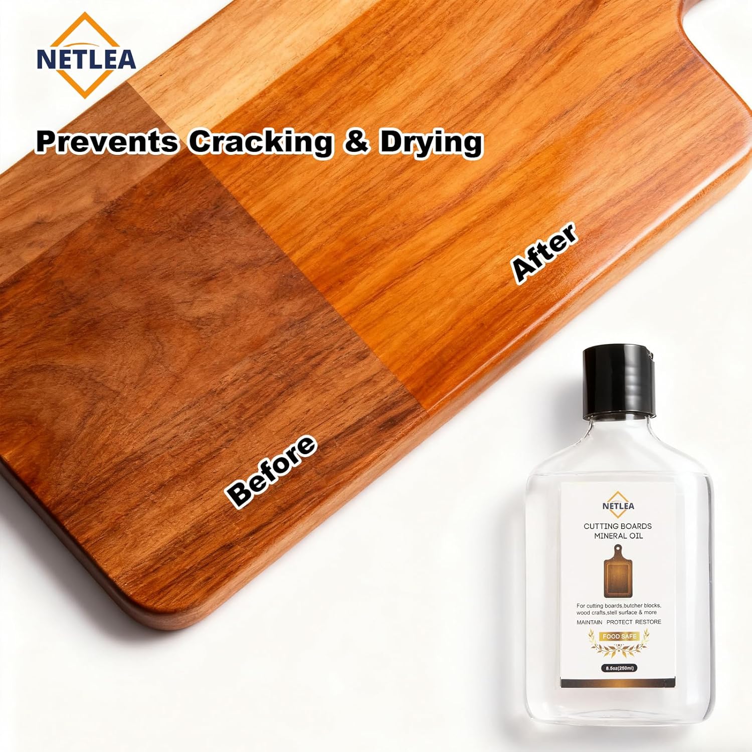 Mineral Oil for Cutting Boards,8.5oz Food Grade Wood & Butcher Block Conditioner,Food Safe Mineral Oil for Wooden & Bamboo Cutting Boards, Countertops, Knives - Also for Marble & Soapstone