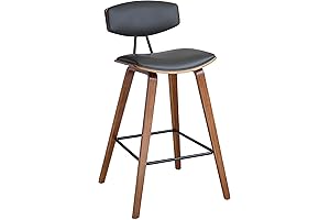 Armen Living Fox: Mid-Century Modern Bar Stool with Faux Leather and Walnut Wood