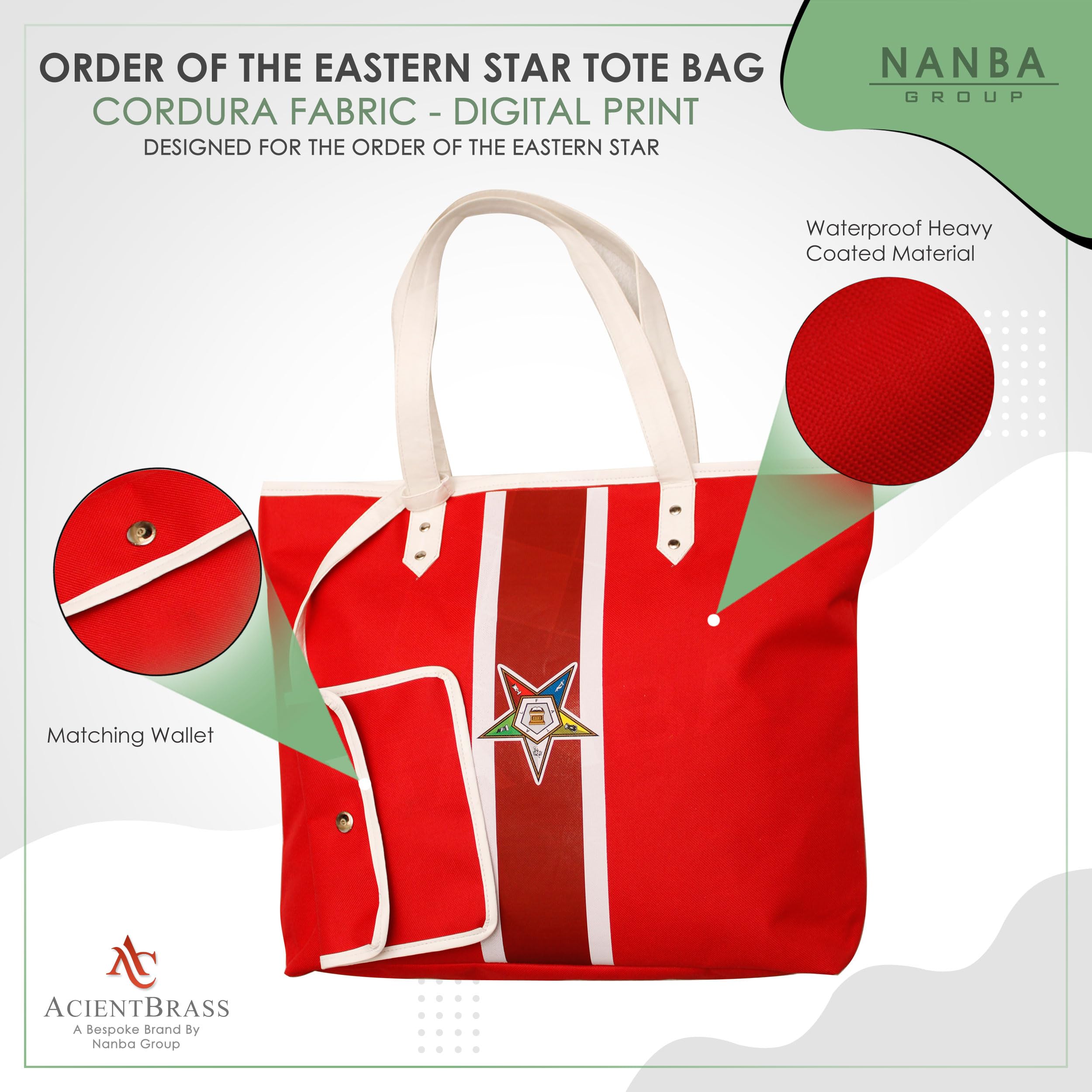 ACIENTBRASS Order of the Eastern Star Tote Bag for Women – OES Waterproof Cordura Shoulder Handbag with Wallet-IMPROVED