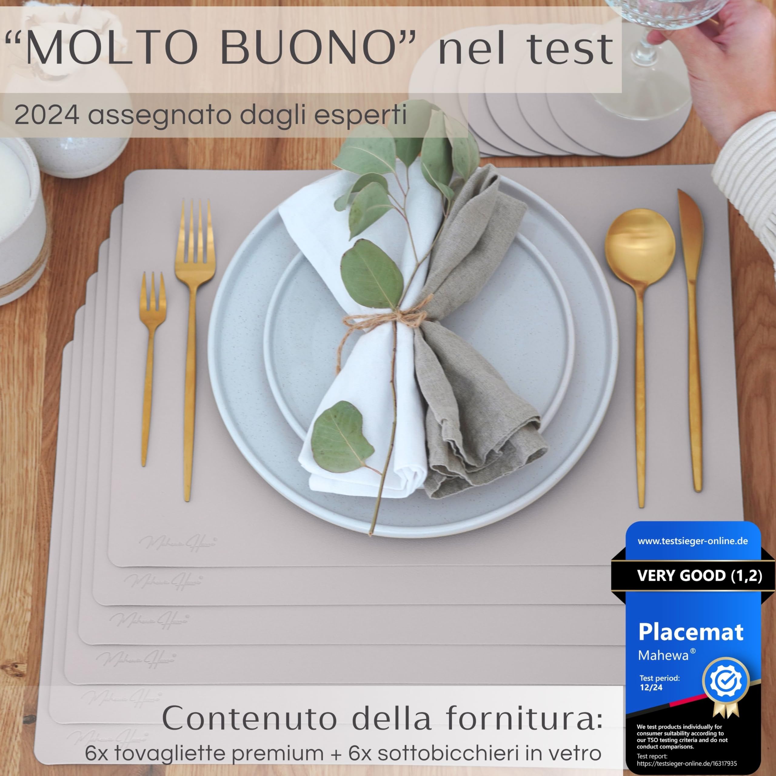 Mahewa® Set di 6 tovagliette in similpelle di alta qualità, lavabili e impermeabili, in effetto pelle (tortora, rettangolare)