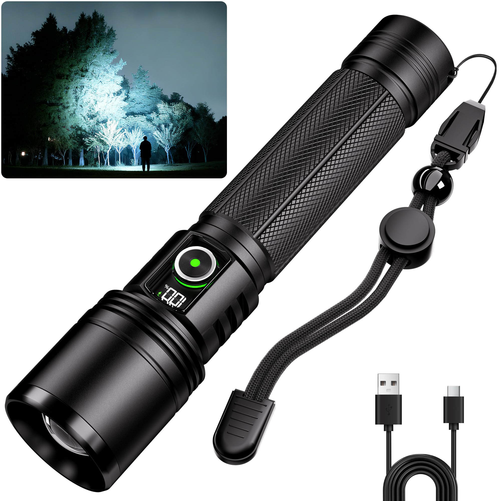 TUOWEE Powerful LED Torch Rechargeable,500000LM Super Bright Tactical Torch