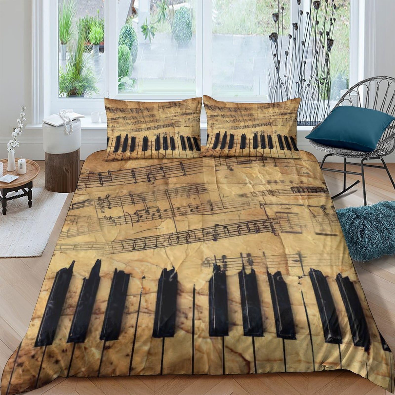 Ctjqhvkz Style-4 3D Printed Vintage Piano Fitted Sheet Microfiber Soft Breathable Sheet Music Bed Cover For Bedroom Guest Room Decor Single（135X200cm）