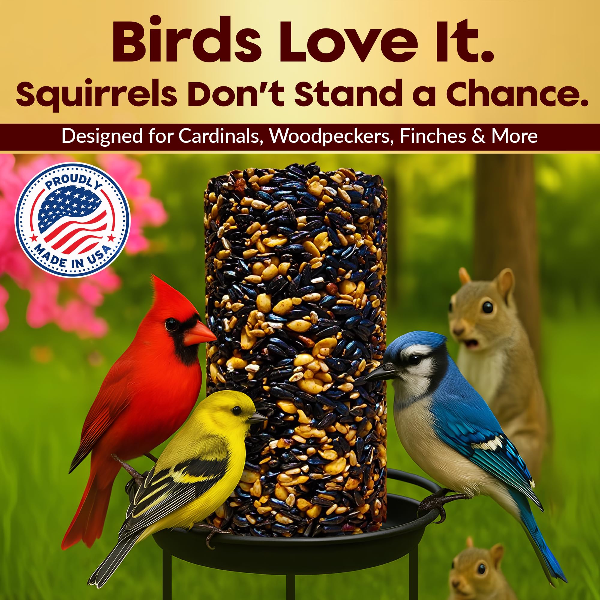 Paprika Vogelsamenzylinder mit Loch - Eichhörnchensicher Vogelsamen Würzig - Perfekt für Kardinäle, Spechte, Finken, Spatzen & mehr - Wildvogelfutter ohne Füllstoff - Hergestellt in den USA (1,7 kg