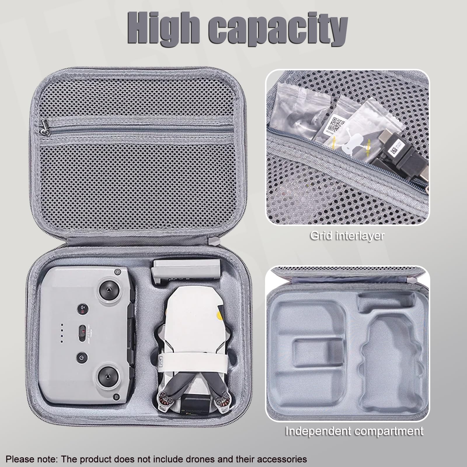 LTSKY Mini 4K Bag for DJI Mini 4K, 2 SE, 2 Drone & Controller Accessories - Portable Storage Box, Carry Case, Gray, Minimal - Image 4