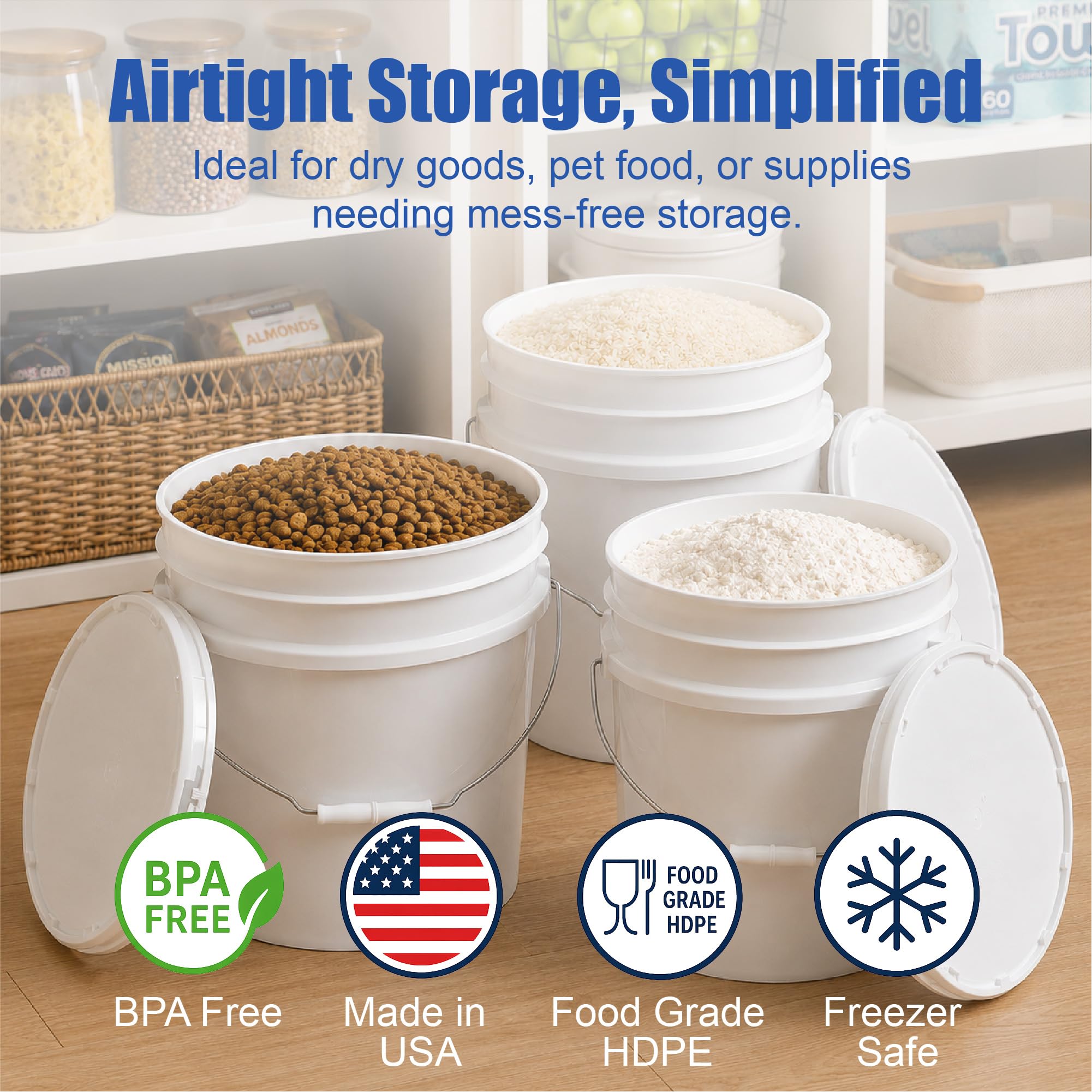 3,5 galones cubo de plástico blanco y tapa – Durable 90 Mil cubo multiusos – Calidad alimentaria – no contiene BPA plástico – reciclable – 1 unidades