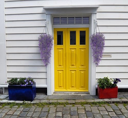 Miniatura 4 de RECUTMS 4 plantas colgantes artificiales para interiores, plantas colgantes falsas de pared, helechos artificiales morados para el hogar, jardín,