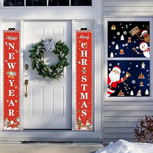 Letrero de Feliz Navidad con calcomanías para ventana, decoración de puerta de porche frontal de Sublaga Navidad, decoración de Navidad al aire