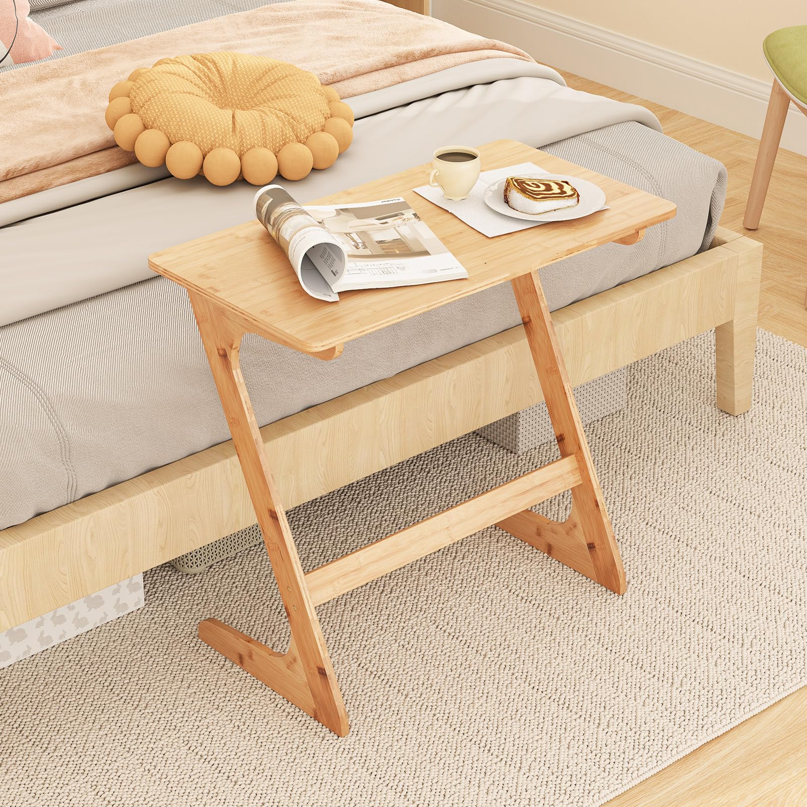 GIANTEX Mesa Auxiliar de Bambú, Mesa Lateral en Forma de Z para Sofá y Cama, Escritorio para Portátil Moderno para Salón, Dormitorio, Estudio, Oficina, 75 x 40 x 70 cm (Natural)