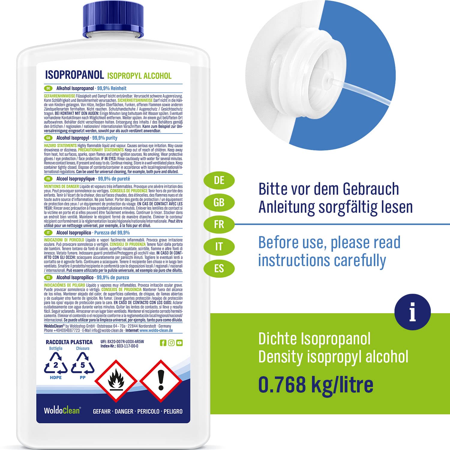 Isopropilico Alcohol 99,9% Limpieza y pulverizar - 2.000ml