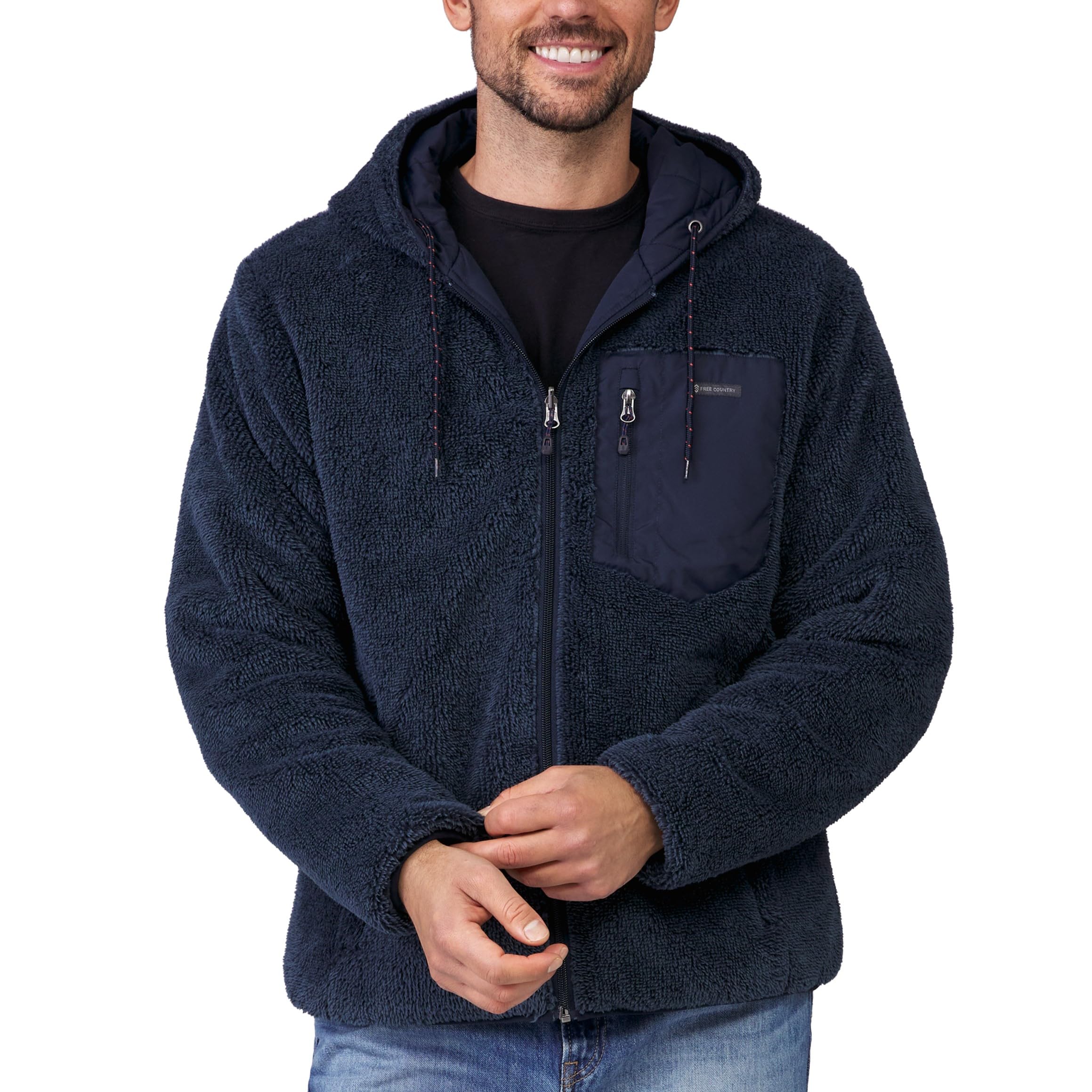 Free Country Men's Reversible Jacket Sherpa Hooded Winter Coat Insulated Puffer Water & Wind Resistant Ski Hiking Men-Atlas