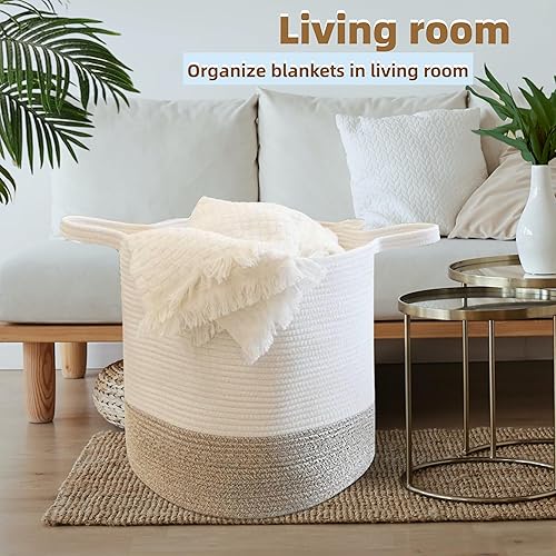 Miniatura 3 de Norheirui Cesta de cuerda extra grande, cesta tejida para manta de bebé, cestas tejidas XXXL para guardería, cesta de almacenamiento de 17.3 x 17.3