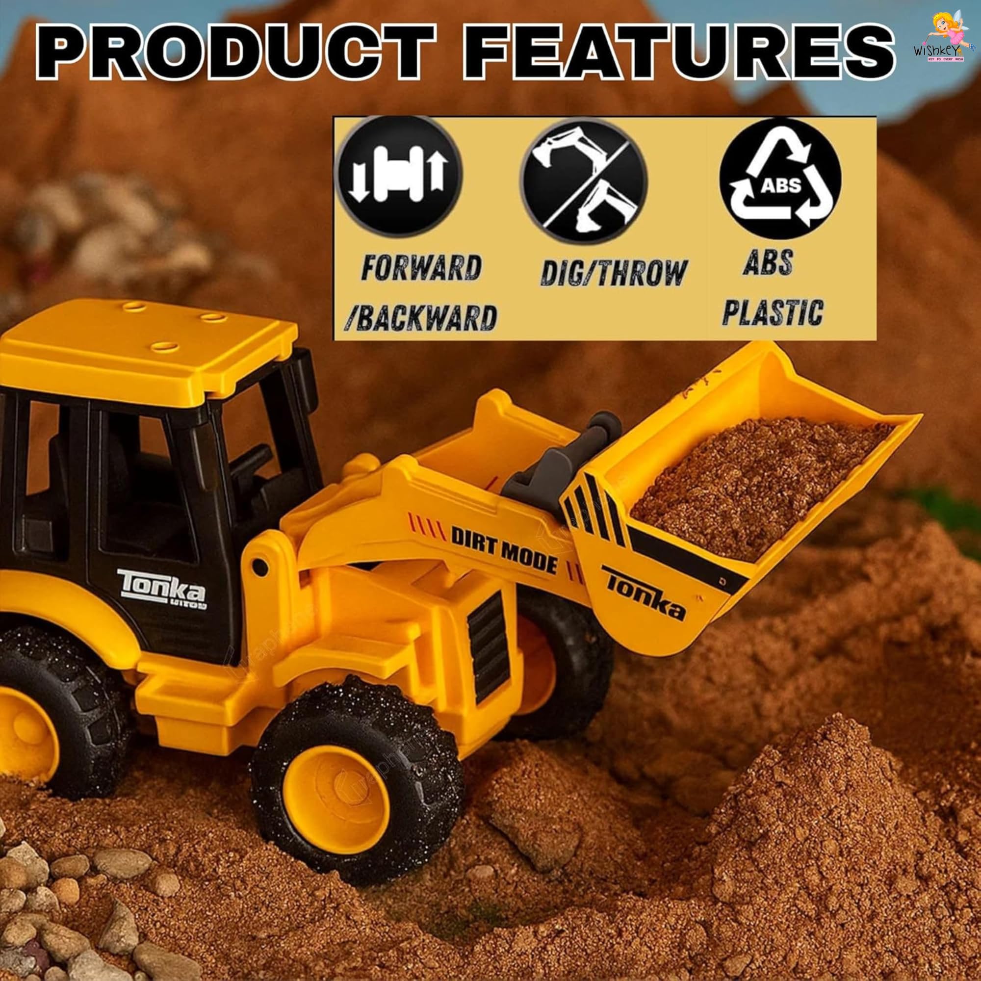 WISHKEY 2-in-1 Friction Powered Bulldozer Truck JCB Excavator Toy Go Construction Vehicle with 180° Rotatable Shovel Big Rubber Wheels Heavy Duty Unbreakable Engineering Car for Kids — Amazon image 8