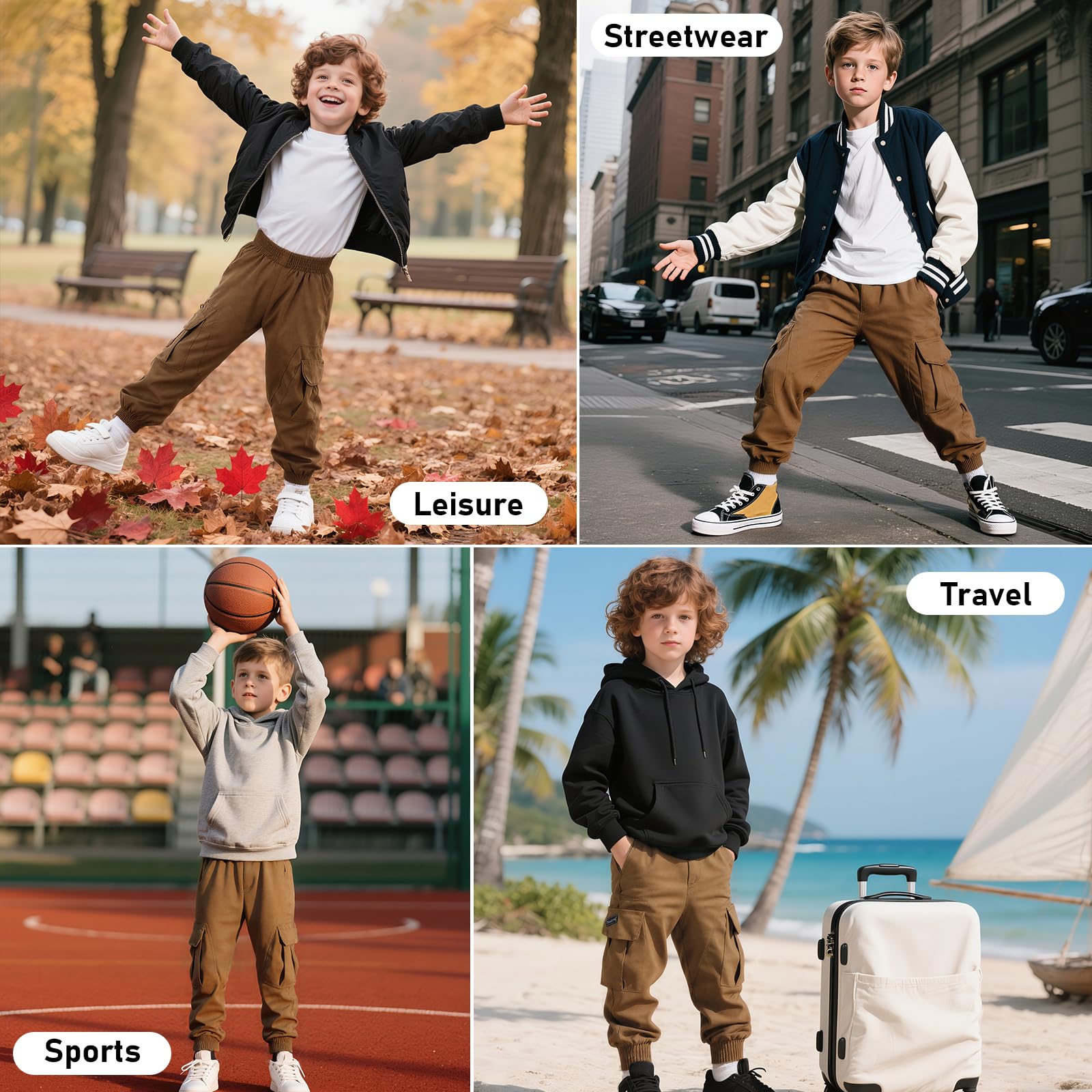 Pantalones Cargo Niños Suaves Transpirable Pantalón de Jogging Cintura Elástica Múltiples Bolsillos Pantalón de Ocio Streetwear Casual Pantalones Cargo Joggers para Infantil 6-13 Años