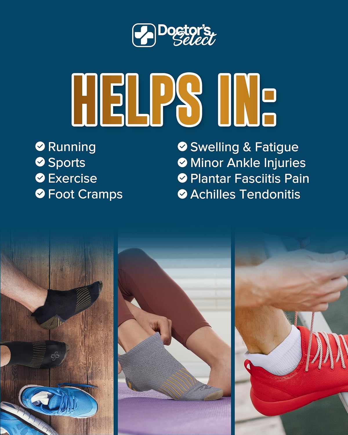 Doctor's Select Copper Ankle Compression Socks for Women and Men - 4 Pairs | Athletic Running Plantar Fasciitis Socks - Image 4