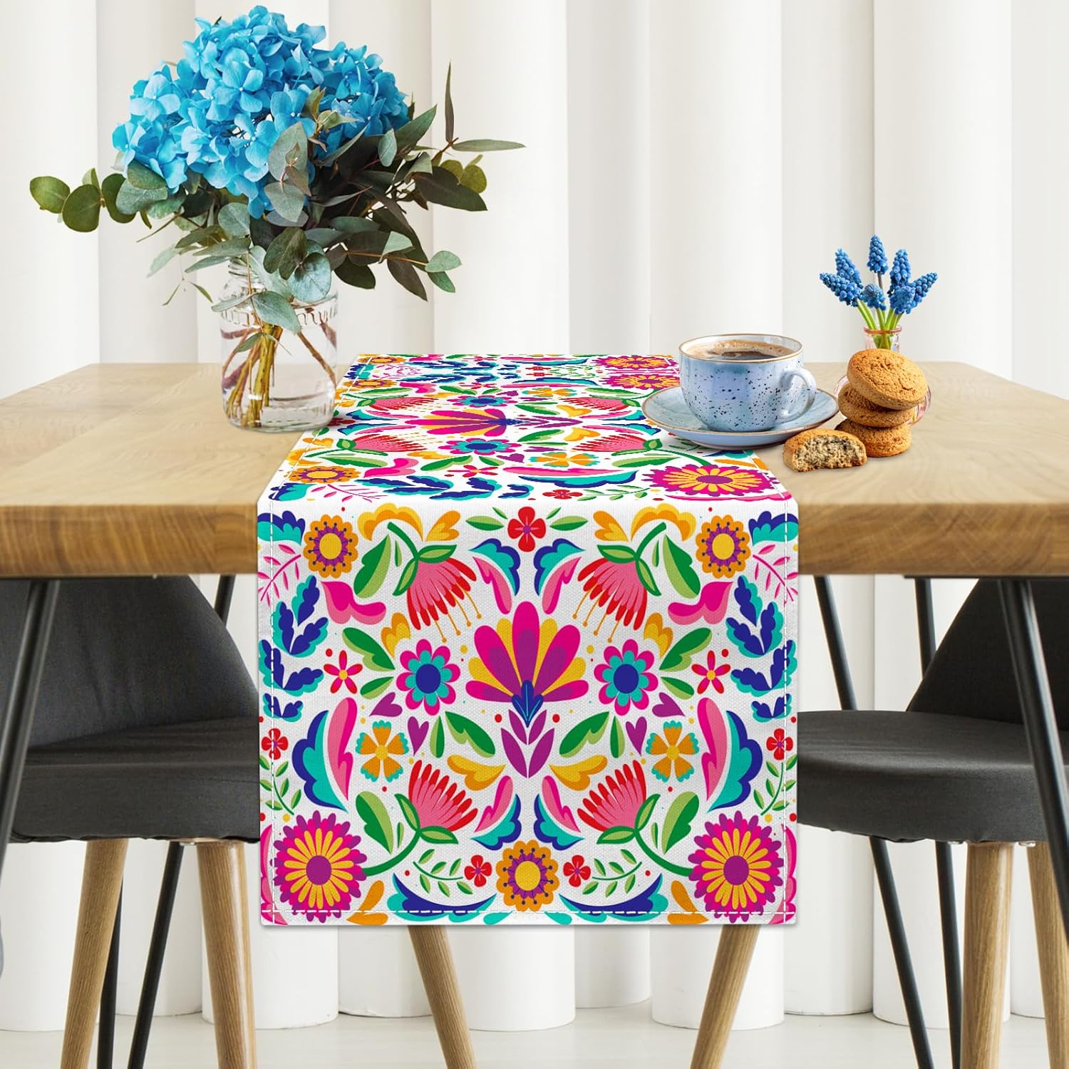 Mexican Table Runners Dia de Los Muertos Decorations Table Runners Linen Table Runners for Kitchen Dining Table Home Party Fiesta Decor White 1 13"x 71" image 2 of 7 B0D98816V3