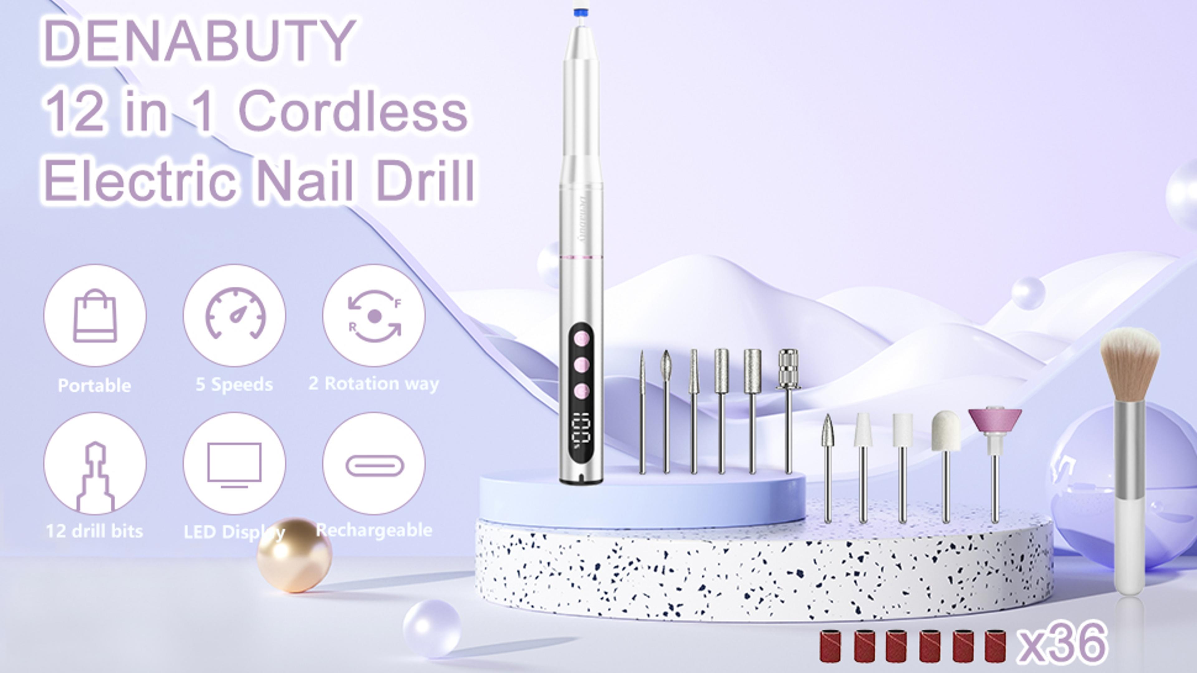 Ponceuse à Ongles Professionnelle Denabuty 12 En 1 - 35000 Tr/min - Écran LED - Sans Fil - Neuf