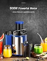 Vista 4 de Qcen Máquina exprimidora, extractor de exprimidor centrífugo de 500 W con boca ancha de 3 pulgadas, canal de alimentación para frutas y verduras