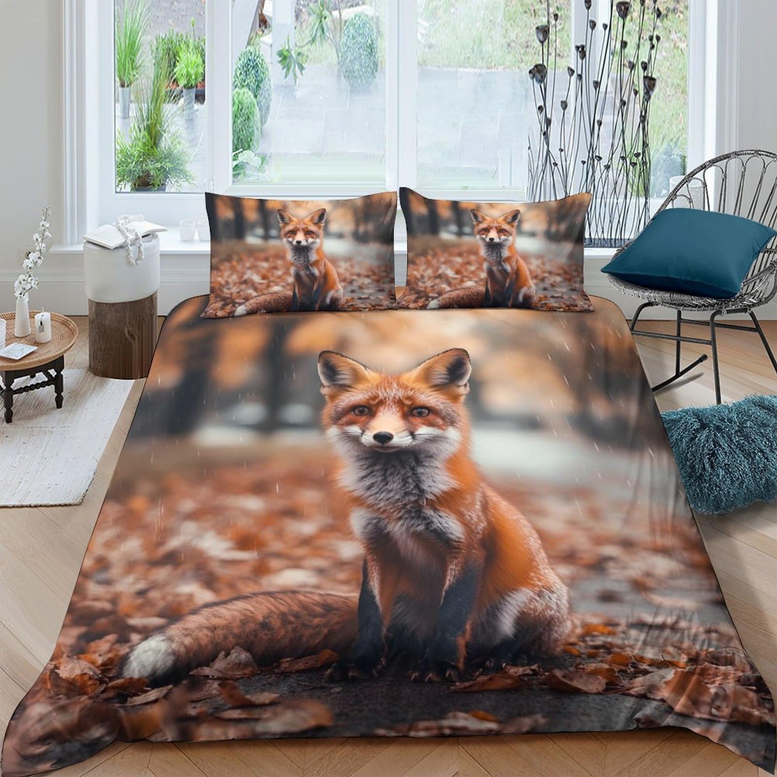 Ctjqhvkz Style-9 3D Printed Autumn Fox Fitted Sheet Microfiber Soft Brown Leaves Forest Bed Sheet For Bedroom Dorm Mattress Decor Single（135X200cm）