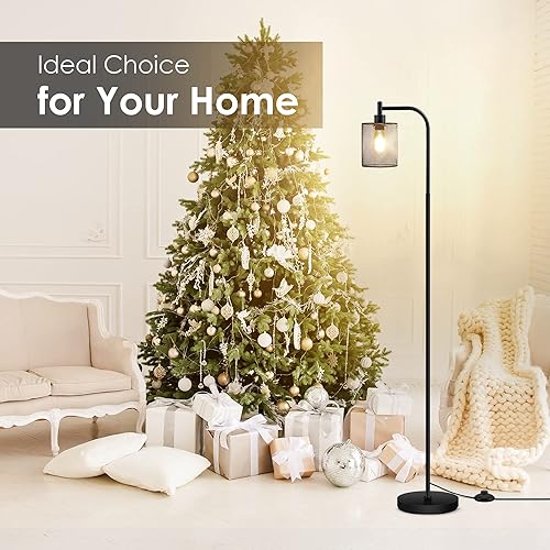 Miniatura 10 de BoostArea Lámpara de pie industrial, lámpara de pie con pantalla colgante de malla de hierro, bombilla LED de 6 W, lámpara de pie de granja de metal