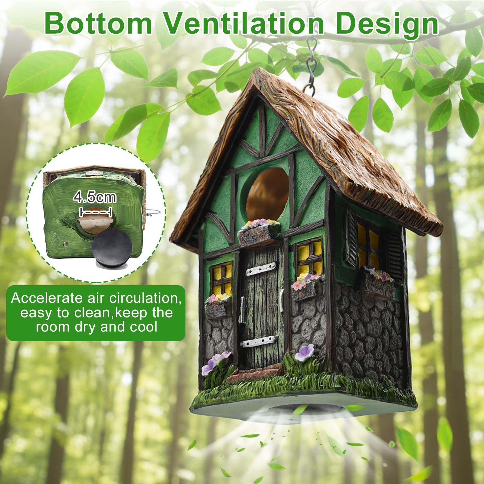 Cyiecw Harz Vogelhaus zum Aufhängen, Nistkasten für Vögel für Draußen Wetterfest, Stabiles Vogelhäuschen für Garten Balkon Deko, Vogelnistkasten für Kleine Singvögel wie Meisen und Spatzen