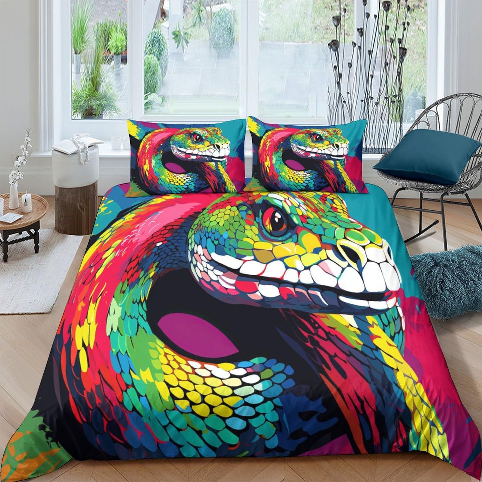 Housse de couette Snake 3D pour chambre d\'adulte et enfant motif animalier artistique