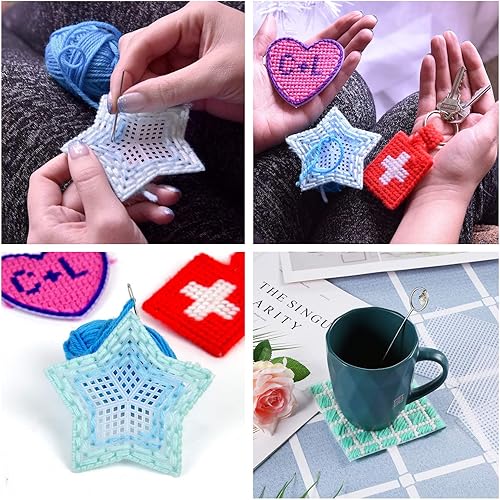 Miniatura 6 de Allazone 59 hojas de lona de plástico de malla, 4 formas, lienzo de plástico para manualidades, bordado, punto de cruz, hilo acrílico, proyectos de