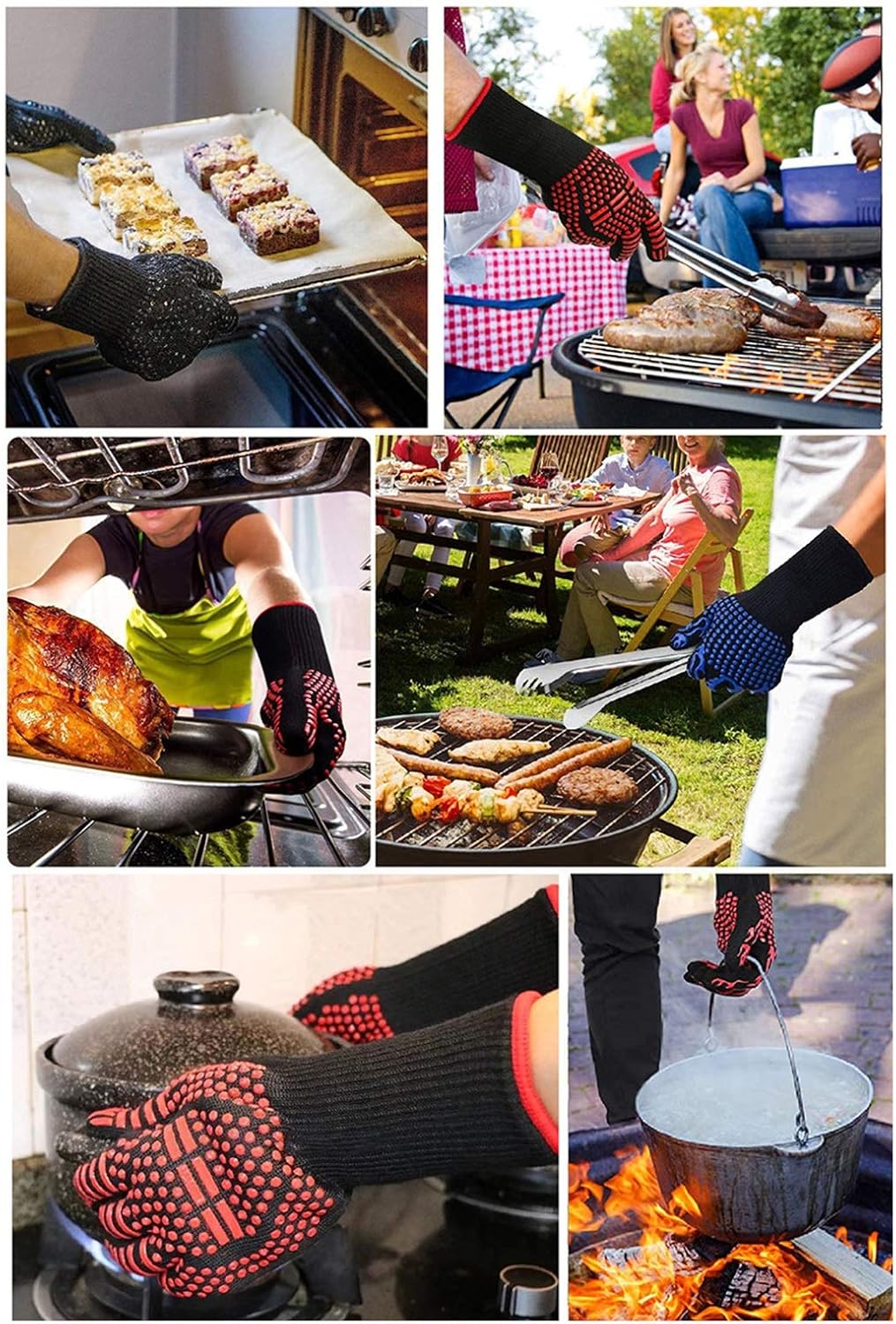 LOTBH BBQ Gloves Protective Grilling Mitts Baking Gloves Heat Resistant Gloves for Cooking Food Grade Kitchen Grilling mitt Silicone Non-Slip Oven Gloves for Barbecue, Cooking, Baking, Welding, Cuttin : Patio, Lawn & Garden